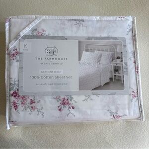 The Farmhouse Rachel Ashwell Cotton Sheet Set - White and Pink Floral